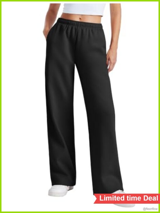 Pants - Fleece Lined Wide Leg Sweatpants Petite Regular Inseam Drawstring Pockets